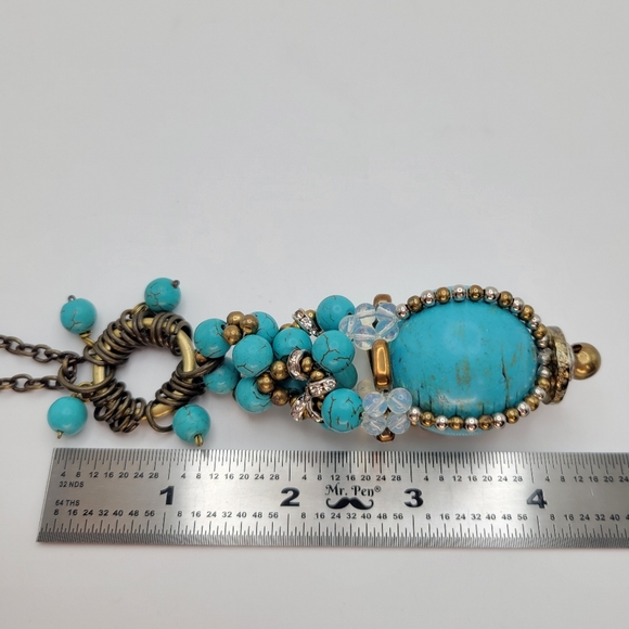 Pam Hiram | Dianthus Bronzetone Large Faux Turquoise Globe Pendant Necklace - Picture 7 of 9